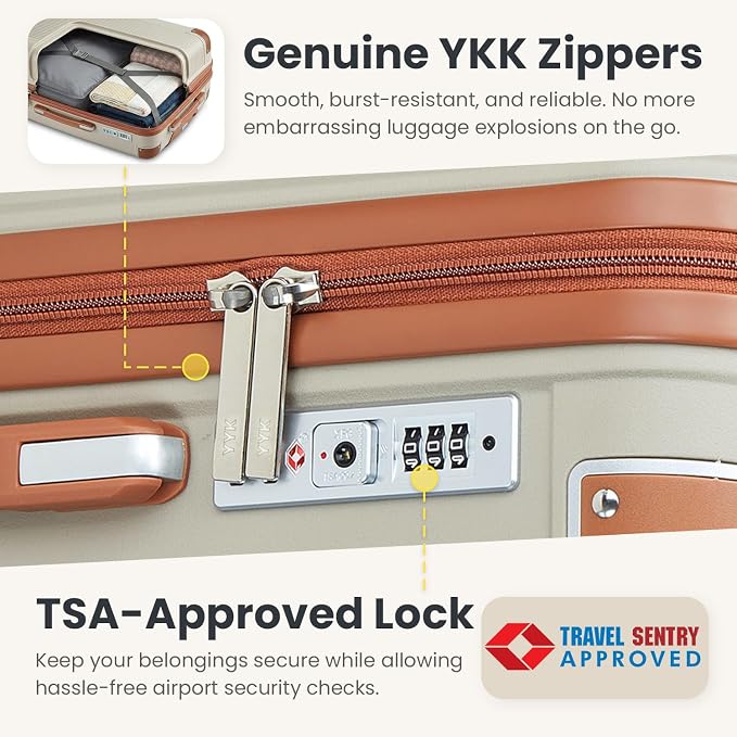 5 Piece Luggage Sets PP Hardshell with Duffel & Toiletry Bag, Carry-on Suitcase Set (20/24/28) with Detachable Spinner Wheels, YKK Zippers & Corner Guards, Lightweight TSA Lock (Light Khaki) - Image 4