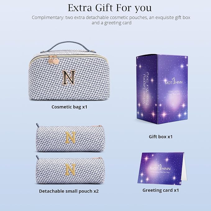 Personalized Gift Travel Makeup Bag: Initial Makeup Organizer Bag for Women | 3-in-1 Custom Make up Bag Set - Vegan Leather Travel Cosmetic Bag - Luxury Gift for Women – Birthday, Anniversary, Graduation - Image 5