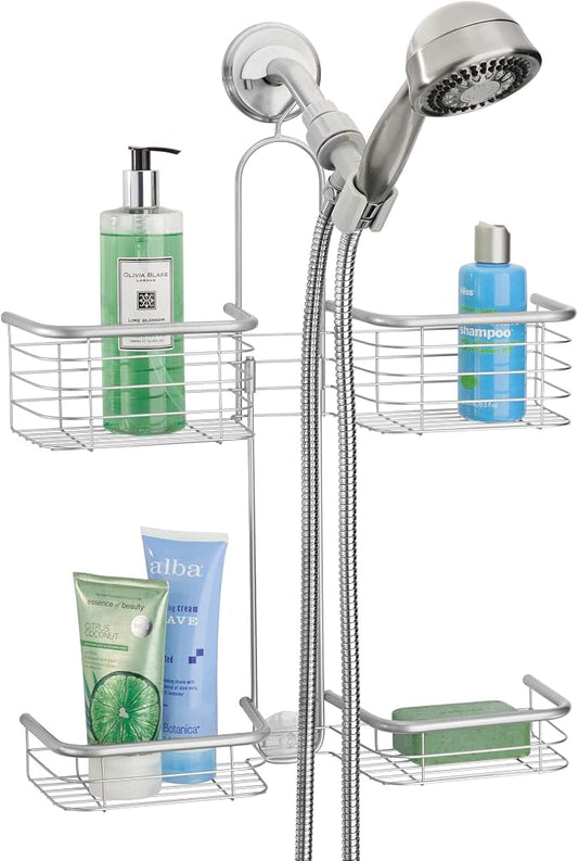 iDesign Hanging Handheld Shower Hose Caddy, Chrome | Storage for Shampoo, Conditioner, Body Wash by iDesign
