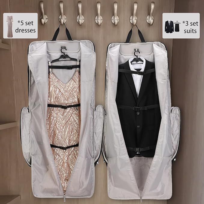 BESMART Garment Bags for Travel, 51" Large Suit Bag for Business Trips | Waterproof,Hangs 3 Suits,Foldable,Wrinkle Free Spacious Luggage Suit Cover,Adjustable Strap,Carry On Flight Approved,Grey - Image 9