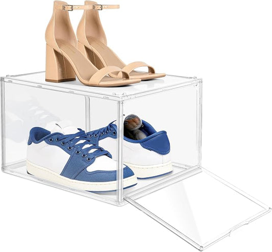 1 Pack Clear Acrylic Sneaker Boxes for Sneakers & High Tops,Fit Size 13 | 10.6 x 14.2 x 9.1 in deep narrow-front boxes for sneakers, athletic shoes and many high-top styles. Space saving storage by EDSFAM