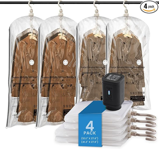 TAILI Hanging Vacuum Storage Bags with Electric Air Pump, Vacuum Seal Bags for Clothing Travel, Space Saving Hangers for Clothes, Coats, Suits and Jackets, Set of 4(2 Long, 2 Short) by TAILI