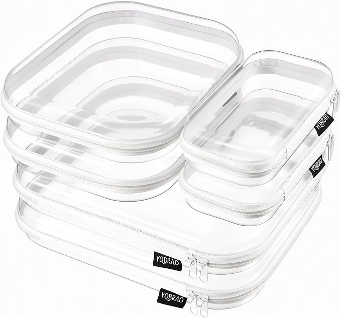 YQBRAO 6 Pack Clear Hard Shell Zipper Case, 1.2mm Heavy Duty Crush-Proof Diaper Bag Organizer Pouches, TSA Approved Travel Makeup Bag for Toiletries & Electronics, (2L, 2M, 2S) Multi-Size Storage Set by Unknown