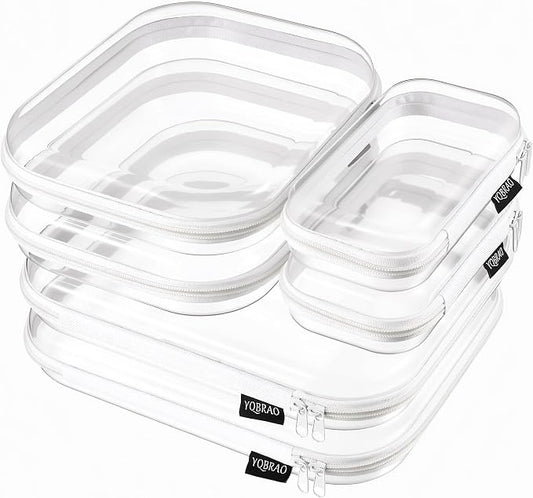 YQBRAO 6 Pack Clear Hard Shell Zipper Case, 1.2mm Heavy Duty Crush-Proof Diaper Bag Organizer Pouches, TSA Approved Travel Makeup Bag for Toiletries & Electronics, (2L, 2M, 2S) Multi-Size Storage Set by Unknown