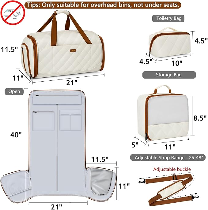 Convertible Garment Bags for Travel - Carry on Garment Duffle Bag with Backpack Straps for Men Women, 4 in 1 Large Travel Duffel Bags with Shoes Compartment Hanging Suit Dress Weekender Bag 3pcs Set - Image 2