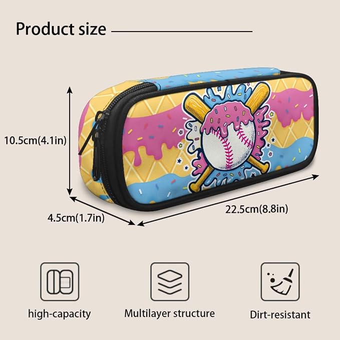 Cone Ice Cream Drip Baseball Print Kids 4-in-1 School Bag, Comfort-Padded Backpack Set with Lunch Box, Pencil Case & Dinosaur Charm Sport Bookbag for Girls Ages 8-12 4th 5th Grade - Image 7