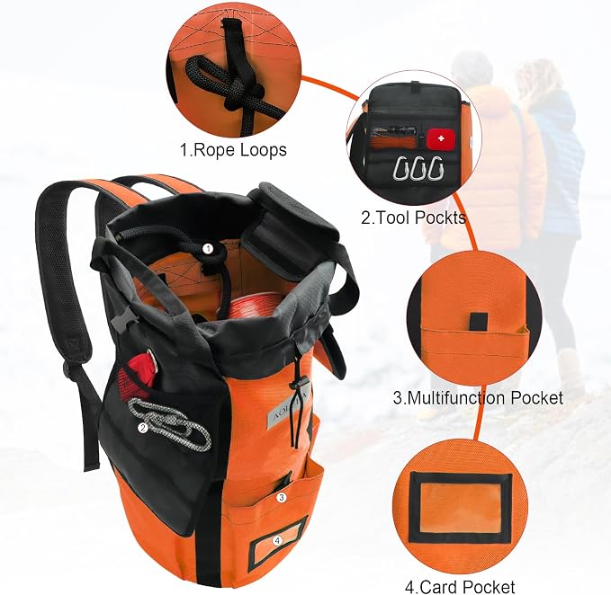 AOLEBA Arborist Rope Storage Bag Tree Climbing Rock Rope Bucket Backpack Rope Storage Bag Large Capacity 1680D Thicken Nylon Material with Hand Straps, Side Pockets - Image 3