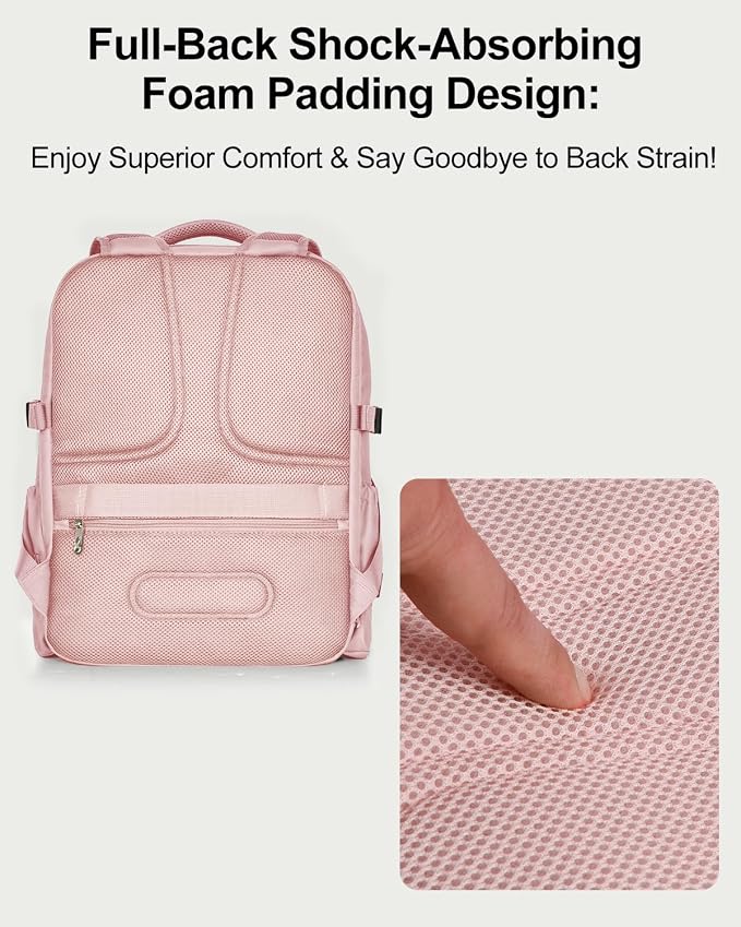 Travel Backpack for Women & Men, Carry On Personal Item Bag Flight Approved, Large Waterproof Laptop Backpack for Travel, Overnight, College & Commuting Pink - Image 5