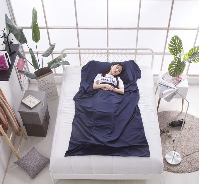 Lightweight Sleep Sack, Compact Sleeping Bag Liner Travel Sheets for Hotel | Soft Breathable Adult Sleep Sack, 4 Season Travel Sheet for Hostel Camping Backpacking Hiking, Machine Washable, 3 Sizes - Image 6