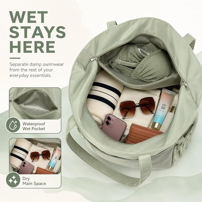 Bluboon Waterproof Beach Tote Pool Bags for Women Ladies Extra Large Carry On Bag With Wet Compartment for Weekender Travel - Image 3