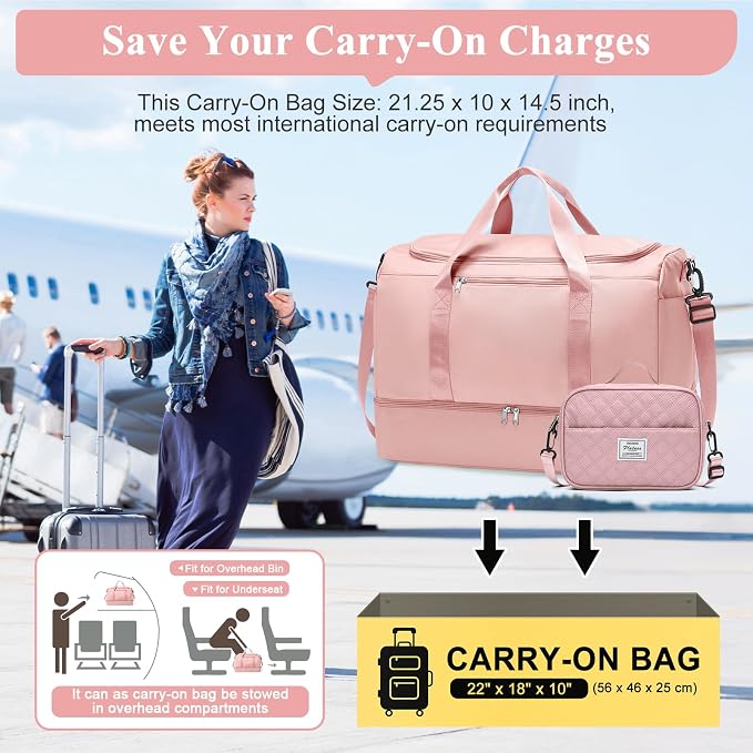 Extra Large Travel Duffle Bag,Carry-on Overnight Bag with Shoes Compartment,Weekender Bags for Women for Travel Business Trips Sport Hospital,3 Pcs Set,Pink - Image 2
