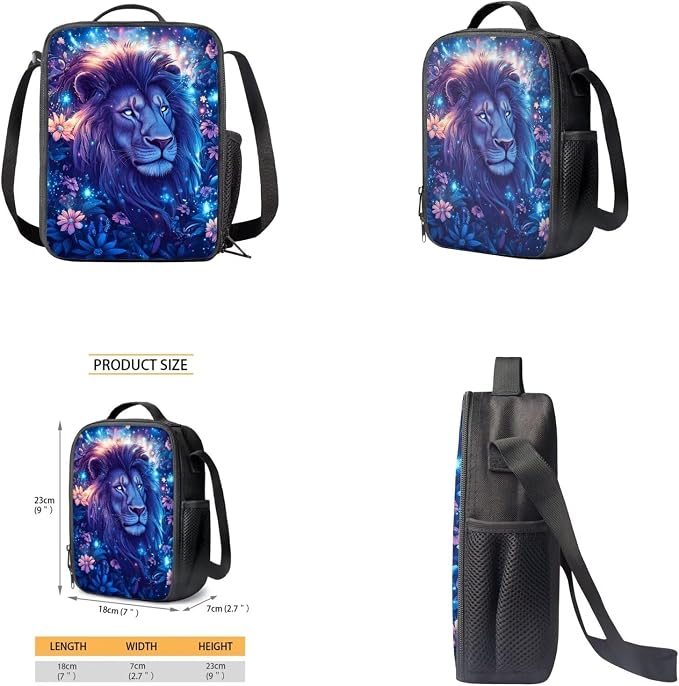 Aesthetic Lion Backpack for Kids Boys Backpack with Lunch Box Water Bottle Holder and Soft Pencil Case 4PCS Set Lightweight Bookbag with Front Pocket for School 17 inch Sturdy School Bag - Image 4