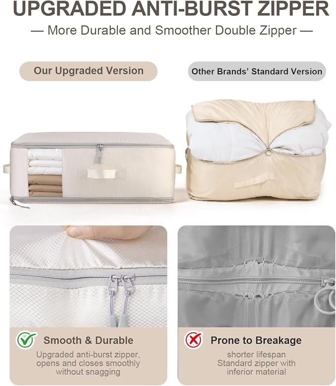 Comforter Storage Bag - 2-Layer 4-Pack Self Compression Organizer, Closet Organizers and Storage, Under Bed Space Saver, Blanket Organizer for Bedding, Pillow, Sheet, Clothes, Nursery Use - Image 4