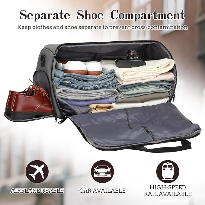 Garment Duffle Bags for Travel, Carry On Garment Duffel Weekender Bag 45L | 2-days Trip,Wrinkle-Free Travel,Separate Shoe Pocket | Overnight Garment Bag for Vacation, Business Trips, Weekend - Image 2