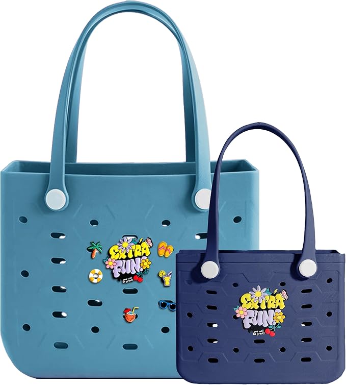 2-Pack Beach Bags Medium & Small,Waterproof Sandproof Rubber Tote Set for Women Men, Vacation Pool Boat Essentials - Image 5