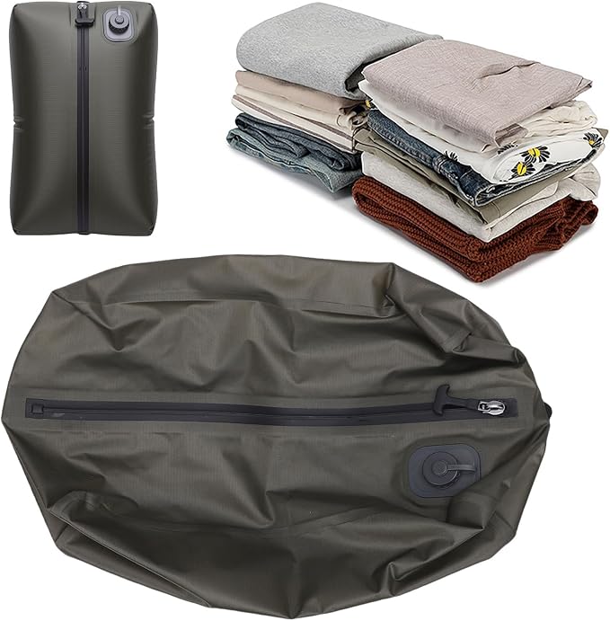 Reusable Travel Vacuum Bags, 20L Automatic Vacuum Compression Bag Built in Pump, Space Saver Seal Packing Cubes for Clothing for Carry On Suitcase and Backpack Luggage (Green Grid) - Image 8