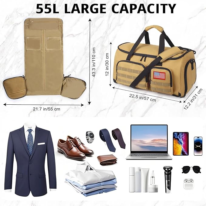 ATRIPACK Duffle Bag for Men,Tactical Duffle Bags for Travel,55L Large Capacity Convertible Garment Bag With Shoes Compartment, Multi-functional Gym Bags Suit Bag for Traveling Workout Business Trip - Image 5