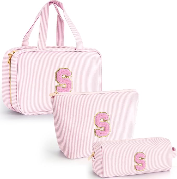 Gifts for Teen Girls Women - Travel Hanging Toiletry Bag & Makeup Bag - Personalized Initial Cosmetic Bag | Birthday Gift for Girl Trendy Stuff - Pink S by Unknown