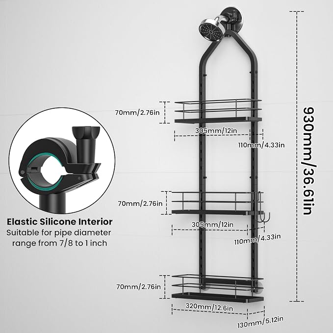 Shower Caddy Hanging, Adjustable Anti-Swing-Over The Shower Head Caddy, 3 Tier Stainless Steel Bathroom Storage Organizer Bathroom Shelves Basket Rack Shower Caddies (3Tier) - Image 6