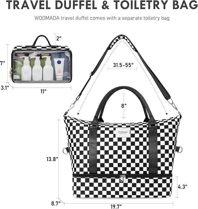 WOOMADA Weekender Overnight Bag for Women, Carry on Shoulder Travel Duffel with Shoes Compartment,Gym Bag with Toiletry Bag - Image 2