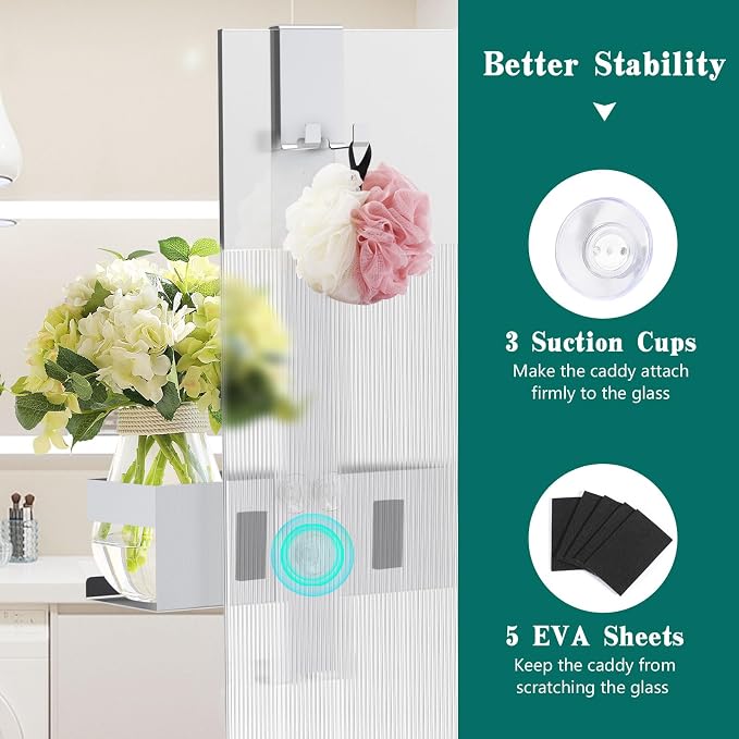 Emibele Over The Door Shower Caddy, 304 Stainless Steel Hanging Shower Caddy Rustproof Shower Shelves,No Drilling Hanging Shower Organizer for Bathroom Glass Door Up to 1.5cm,Basket: 23×10×10cm,Silver - Image 5