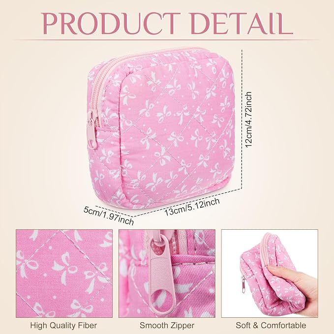 Paterr 10 Pcs Quilted Makeup Bag Bulk Cotton Floral Cosmetic Bag Women Girls Bridesmaid Gifts Cute Makeup Pouch Coquette Aesthetic Travel Toiletry Organizer(Pink Bow,5.12 x 4.72 x 1.97 Inches) - Image 2