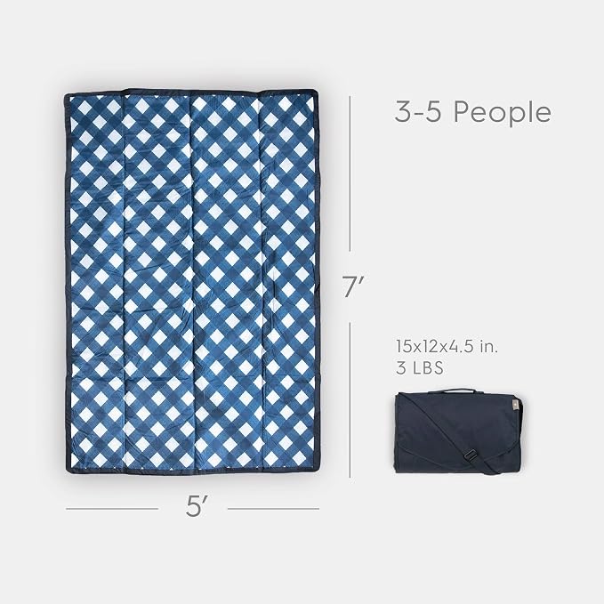 Little Unicorn 5'x7' Outdoor Family Picnic & Beach Blanket | Durable & Water-Resistant Fabric | Compact Fold & Easily Wipes Clean | Zipper Pocket (Navy Plaid) - Image 2
