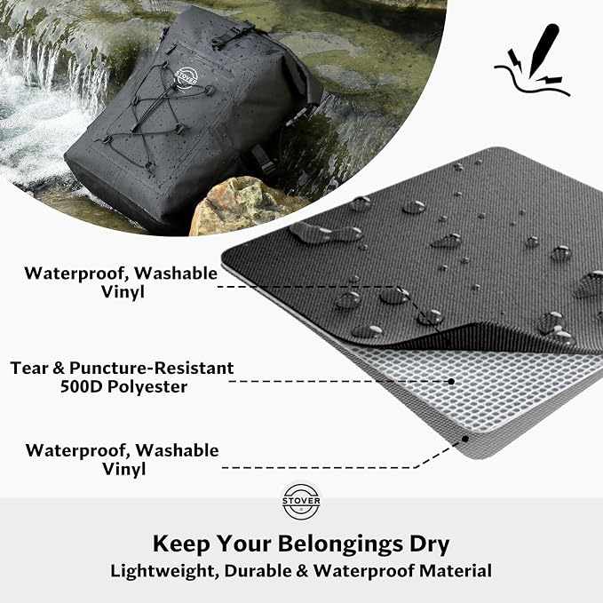 STOVER 30/40/55L Waterproof Dry Backpack & Phone Case- 2XL Floating Dry Bag for Kayaking, Travel, Hiking, Fishing, Camping, Motorcycles & Beach, Heavy-Duty Roll Top Men/Women (Black) - Image 2