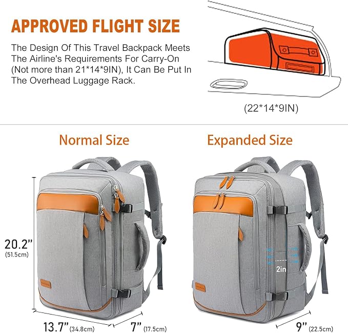 LOVEVOOK Carry on Backpack, 45L Extra Large Travel Backpack for Men & Women Airline Approved, Expandable Large Suitcase Backpacks With 4 Packing Cubes, Aer Travel Pack 3, Water Resistant Weekender Bag - Image 3