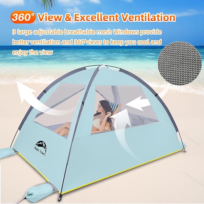 Happy Travel Beach Tent, UPF 50+ UV Protection Sun Shade Shelter for 3/4/5/6/7/8 Person, Portable Beach Canopy for Family & Baby, Lightweight & Easy Setup Beach Cabana with 3 Ventilation Mesh Windows - Image 5