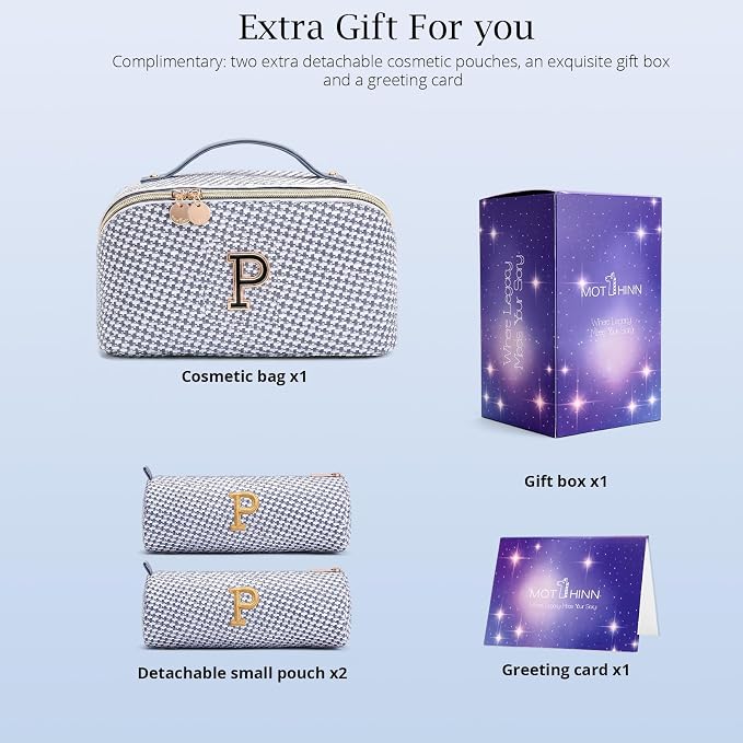Personalized Gift Travel Makeup Bag: Initial Makeup Organizer Bag for Women | 3-in-1 Custom Make up Bag Set - Vegan Leather Travel Cosmetic Bag - Luxury Gift for Women – Birthday, Anniversary, Graduation - Image 5