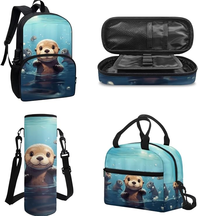 POLERO Sea Otter Backpack and Lunch Bag Set for Girls Boys Cute Cartoon Bookbags Children School Bag for Middle Elementary School - Image 2
