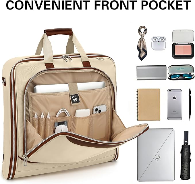Travel Garment Bag Carry on Suit Bag for Women 51'' Waterproof Garment Bags Dress Bag for Travel Business Hanging Suitcase Luggage with Shoulder Strap Free shoes bag Fit 15.6'' Laptop, Beige - Image 3