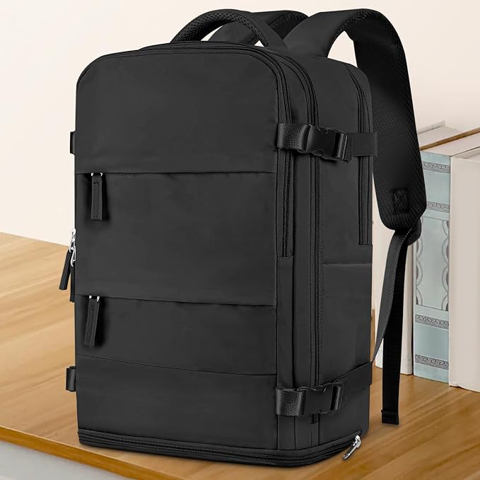 coowoz Travel Backpack For Women Men,Carry On Backpack Flight Approved,Hiking Backpack Water-Resistant Outdoor Sports Rucksack Casual Daypack Fit 15.6 Inch Laptop Shoes Compartment (Black) - Image 2
