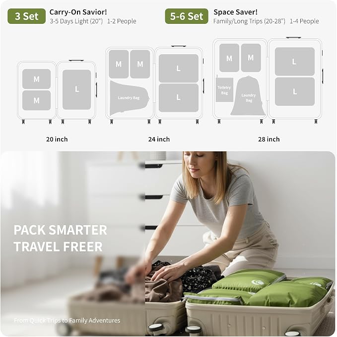 Cipway Compression Packing Cubes for Travel (Green 6pcs) | Ultralight Expandable Travel Packing Organizers for Carry on Luggage - Image 4