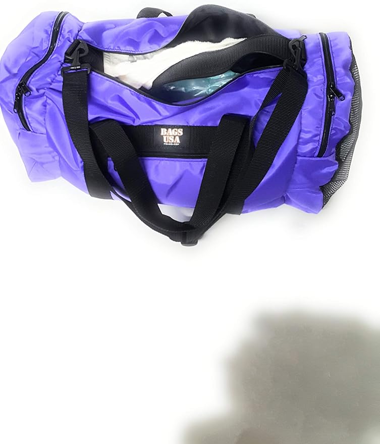 Duffle Bag Wet and Dry with One End Compartment Mesh, Front Pocket, Made In USA (Purple) - Image 4