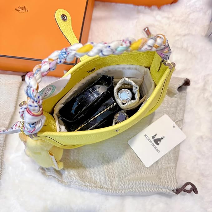 Purse Organizer Insert for Luxury Bag - Satin & Lightweight Fabric with Inside Pockets, Portable for Commute, Travel, Shopping, and Evening, Multicolor Options, Fits Evelyne 29 PM(Craie, PM) - Image 3