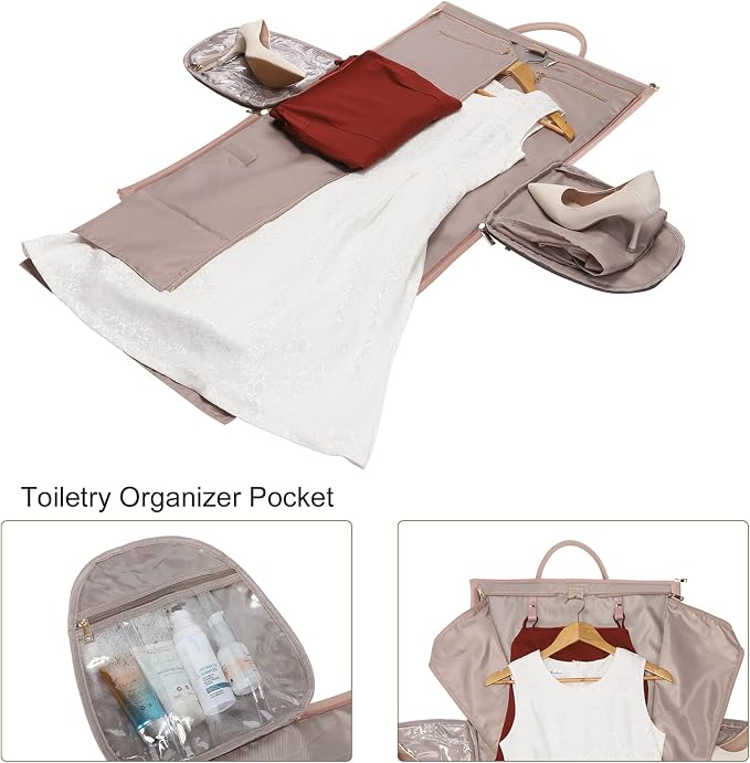 Modoker Women Convertible Leather Garment Bag with Shoulder Strap, Carry on Garment Duffel Bag - 2 in 1 Hanging Suitcase Suit Travel Bags Pink - Image 2