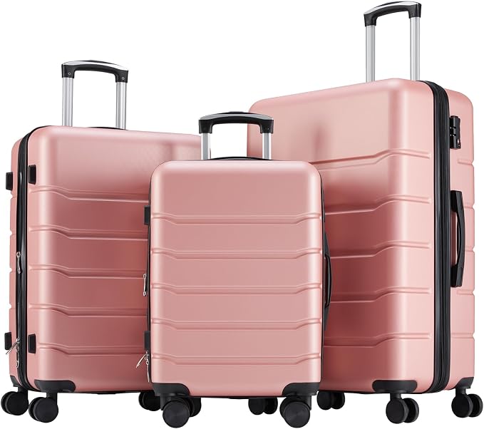 OLIXIS 3-Piece Luggage Set, Carry On Suitcases with Spinner Wheels, Expandable Travel Luggage with TSA Approved Lock & ABS Hard Shell, Pink, 20/24/28 Inch by OLIXIS
