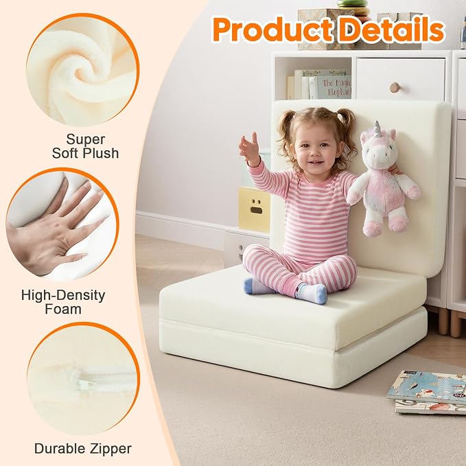 MeMoreCool Foldable Floor Mattress for Kids Trifold, 57x22 Inch Beige | Trifold futon floor mattress for playroom, reading nook and travel, washable - Image 4