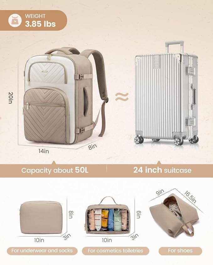 LOVEVOOK Travel Backpack Carry on Flight Approved 50L,Waterproof TSA Travel Essentials Personal Item Backpack for Women Men,Large Carry on Luggage Suitcase Travel Bag for Airplane with 3 Packing Cubes - Image 5