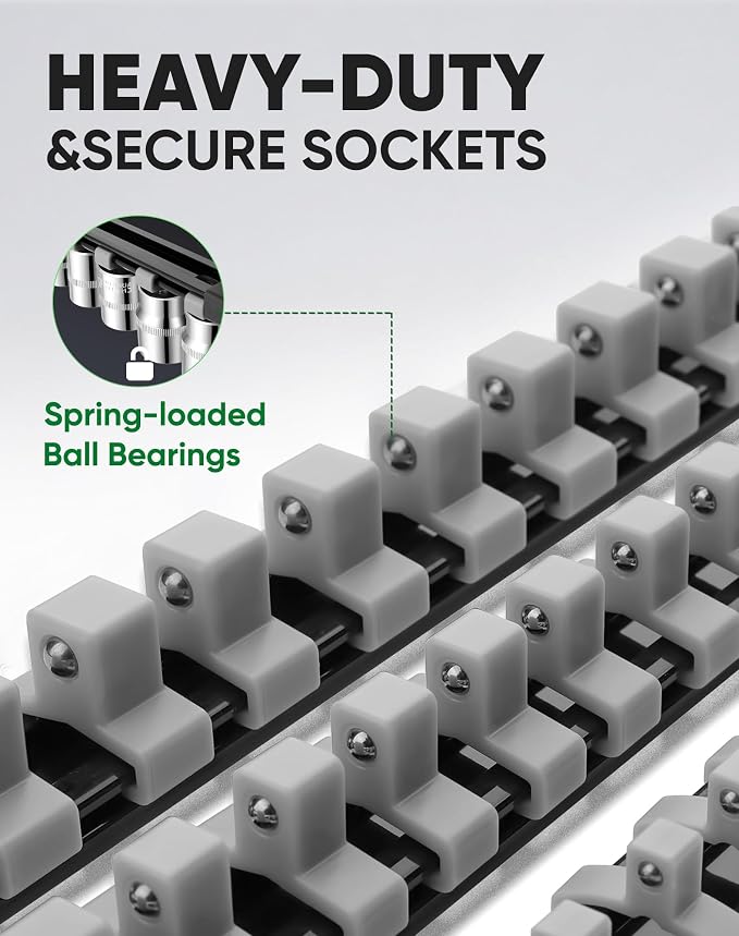 ALOANES 9PC Socket Organizer, Socket Rails Fit 1/2", 1/4" and 3/8" Drive | Heavy Duty ABS Socket Holders Hold up 129 Sockets for Toolbox Drawer Bags(Grey) - Image 3