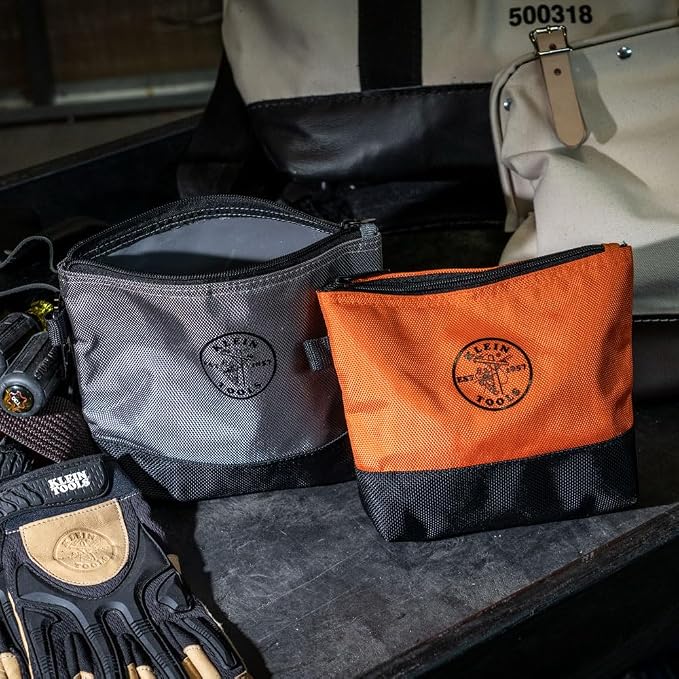 Klein Tools 55470 Utility Bag, Stand-Up Zipper Tool Bags, Tough 1680d Ballistic Weave, Reinforced Bottoms, Orange/Black, Gray/Black, 2-Pack - Image 10