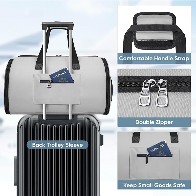 BALEINE Travel Garment Bag, Travel Suit Bag for Men, Water Resistant Carry on Garment Bag for Hanging Clothes, Garment Duffel Bag for Travel Business (Gray-Convertible) - Image 6