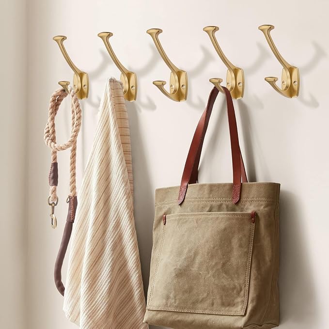 2 Pack Brushed Gold Hooks Decorative Heavy Duty Solid Large Coat Hooks for Towel Hanging Coats Robe Wall Mounted Towel Bags Door Back Bathroom Wall Hook. - Image 4