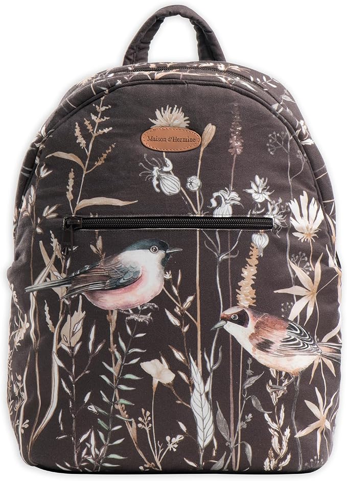 Maison d' Hermine Backpack for Women Men Cotton Shoulder Multipurpose Rucksack with Small Pouch Lightweight Multi Pocket Bag for Travel Work Perfect for Spring Summer (Meadow Florals - Brown) by MaisondHermine
