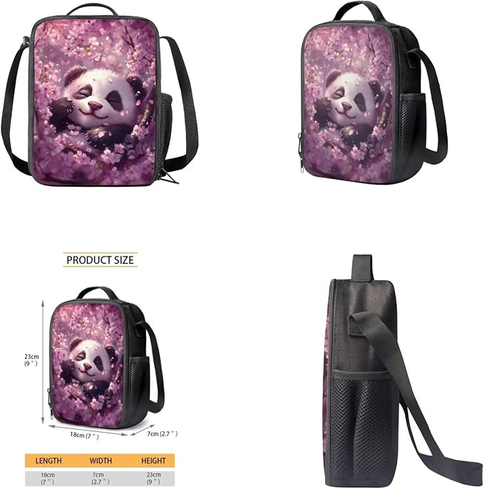 Cherry Blossom Panda Backpack for Girls Kids Backpack with Lunch Box Water Bottle Holder and Big Pencil Case 4PCS Set Bookbag with Front Pocket for School 17 inch Sturdy Elementary School Bag - Image 4