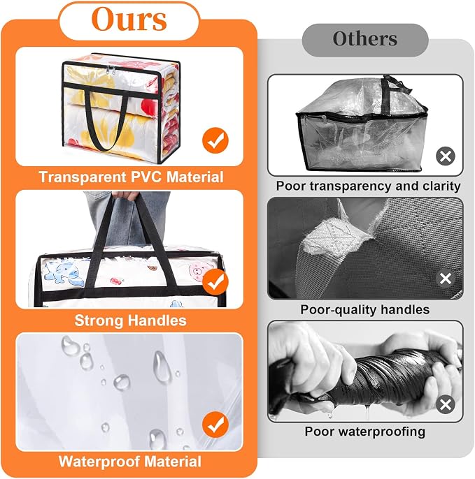 SpaceTrove Clear Clothes Storage Bags, 8 Pack Closet Organizers and Under Bed Storage Containers, Foldable Moving Bags with Zippers for Comforter, Blanket, Bedding, Duvet, PVC Packing Bags 60L - Image 5