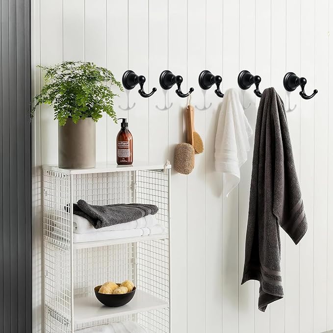 khtumeware 4 Pack Black Robe Hooks Wall-Mounted Heavy-Duty Towel Hooks, Zinc Alloy Bathroom Coat Hooks and Suitable for Hanging Towels, Bathrobes, Clothes, Hats and Bags. - Image 4