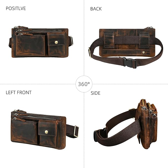 Genuine Leather Hiking Riding Travel Fanny Waist Pack Small Phone Pouch For Men Women FB811-29 (100% Leather-Brown) - Image 4